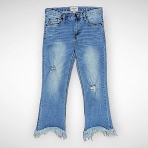 EVIDNT Womens Frayed Cropped Jeans size 28 Blue Distressed Ripped Stretchy